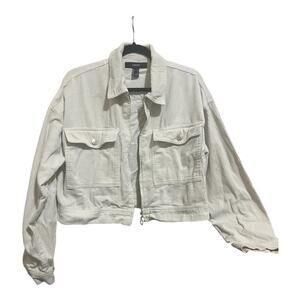 FOREVER 21 Winter White Corduroy Zipped Jacket Ladies Size M